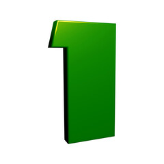 Green number 1 in 3d rendering for math, business and education concept