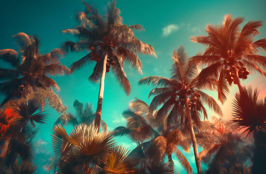 palm trees with tropical sky behind them
