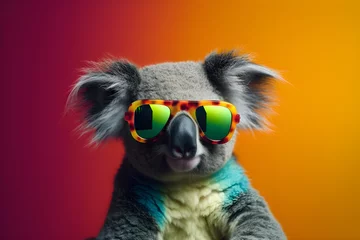 Keuken spatwand met foto Funny koala wearing sunglasses in studio with a colorful and bright background. Generative AI © Mihai Zaharia