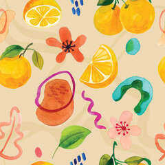 orange seamless pattern watercolor hand draw