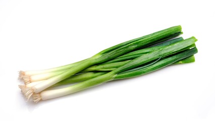 Fresh and Vibrant: Top-View Close-up of Green Onion on a Clean White Background