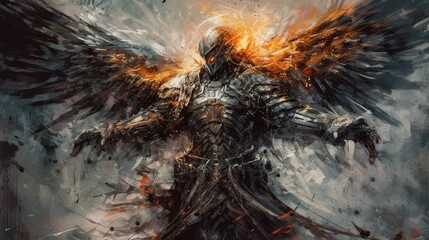 The Fallen Angel of Death - Lucifer with Glowing Fire Wings, Brought to Life by Generative AI