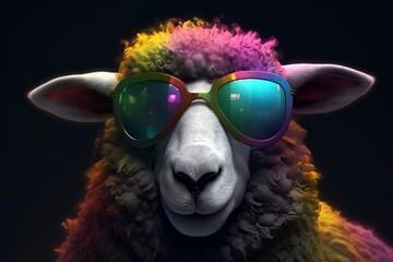 Fototapeta premium Sheep colorful glasses animal. Generate AI