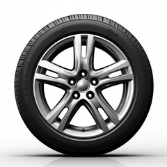 Obraz premium Close-Up of Alloy Wheel with Tyre, Isolated on White Background, Generative AI