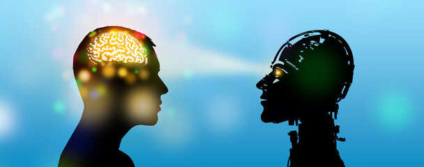 AI reads human's mind. Artificial Intelligence with telepathy technology. Robot mind-reader feature. Chatbot with brain signal reading ability. Decoding thoughts using deep neural networks