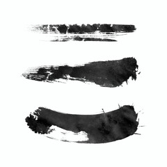 Abstract vector paint smears set. Hand drawn design element. Black ink marks on white background. Grunge texture.