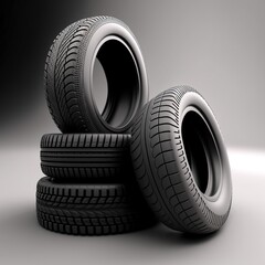 Close-Up of Car Tyres With Thick Tread, Detail View, Generative AI