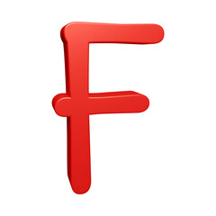 Red alphabet letter f in 3d rendering for education concept