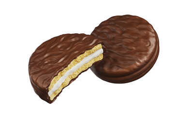 Choco pie chocolate biscuits isolated background. 3d rendering