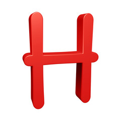 Red alphabet letter h in 3d rendering for education concept
