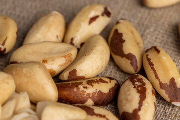 Brazil nuts peeled from the shell on the table