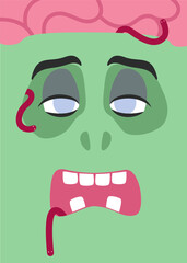 Poster in form of zombie face. Halloween placard in flat style.