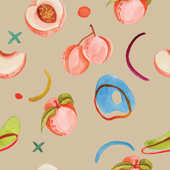 peach fruit watercolor seamless pattern