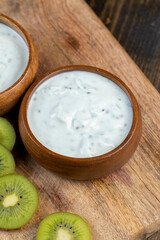 Delicious Fresh Cow's milk Yogurt with Kiwi slices