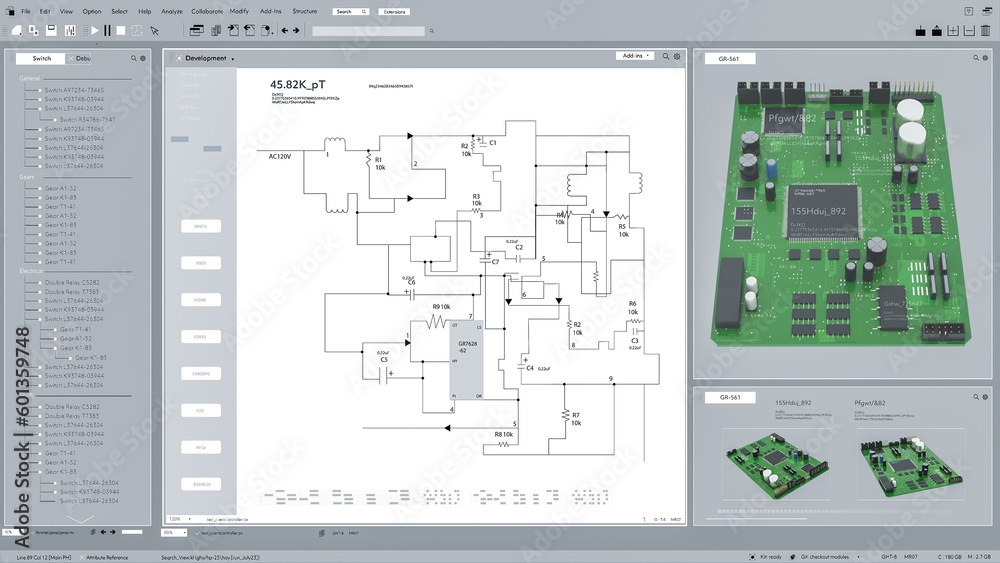 Aufkleber Light Interface Mockup of Professional CAD Computer Software With Digital Diagram of Circuit Board Being Design. Motherboard Production Process or Microchip For Electronic Devices Concept. 3D Render