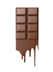 chocolate bar with chocolate melted with clipping path 3d illustration.