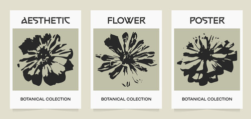 Abstract botanical art poster. Minimalism illustrations of flowers for covers, pictures, wall decor, prints, postcard. Vector illustration. Modern collage set.