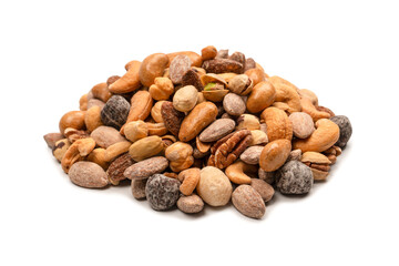 A group of almonds, pistachios, walnuts, macadamia, cashews.