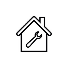 Line icon house repair isolated on white background. Vector illustration.