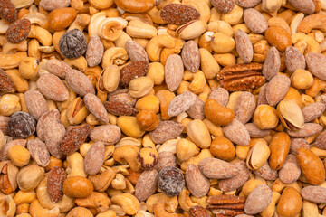A group of almonds, pistachios, walnuts, macadamia, cashews.