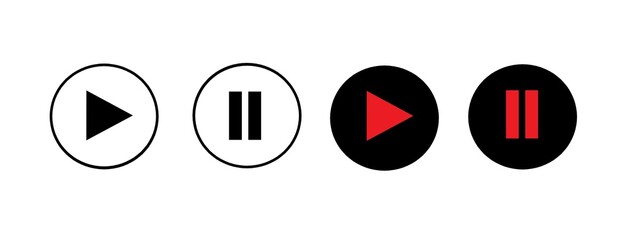 3d set of red and white play and pause button symbol.