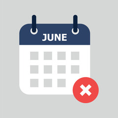 Flat icon appointment cancellation isolated on gray background. Calendar with close icon. Vector illustration.