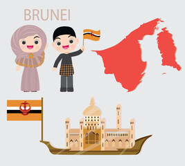 Brunei international Economic Community Infographic with Traditional Costume vector 