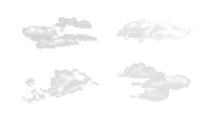 A set of isolated clouds on a PNG background. Textures and backgrounds of nature.