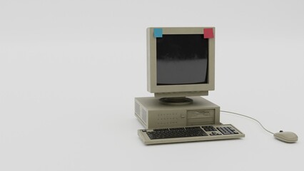old computer isolated on white background in perspective view.