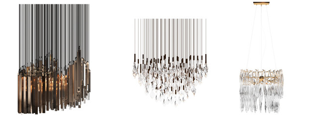 crystal chandelier for the interior isolated on white background, home lighting, 3D illustration, cg render
