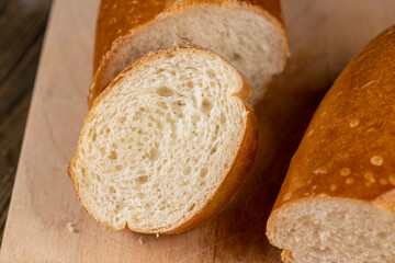 French long bread made of wheat flour, fresh baguette