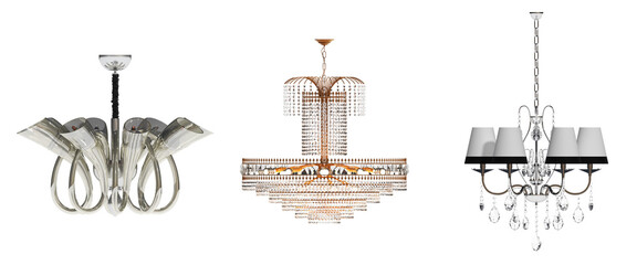 crystal chandelier for the interior isolated on transparent background, home lighting, 3D illustration, cg render