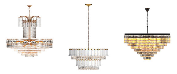 crystal chandelier for the interior isolated on transparent background, home lighting, 3D illustration, cg render