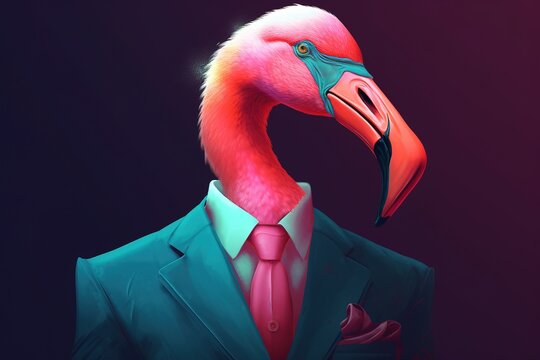 imagine a flamingo dressed up in a suit and tie. Generative AI