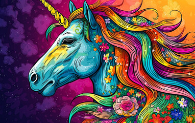 Unicorn in Rainbow flag colors. Symbol of lgbt gay community and homosexuality. Ai Generative illustratio