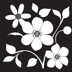 Flower clipart vector design black and white