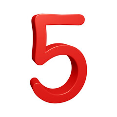 Red 3d number 5 for math, business and education concept