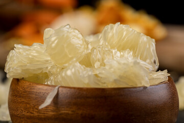 peeled and divided into small pieces ripe pale yellow pomelo