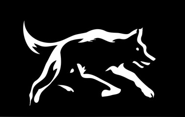 Silhouette Art of the Running Wolf in Black and White Tattoo Style