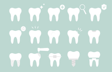 Tooth and teeth oral care. Icon set. Dental hygiene, dentist therapy icons.