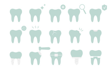 Tooth and teeth oral care. Icon set. Dental hygiene, dentist therapy icons.