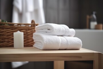 Fototapeta na wymiar White clean towels folded. Generate Ai