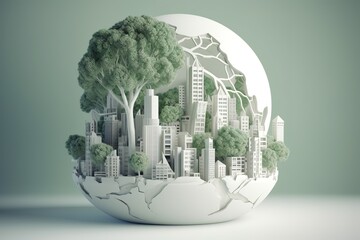 a miniature representation of a forest-filled metropolis Generative AI