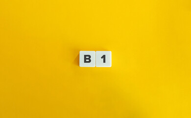 B1 level of language proficiency. Block Letter Tiles on Yellow Background. Minimal Aesthetics.
