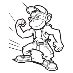 Funny Cute Super Monkey for coloring book or coloring page for kids vector clipart