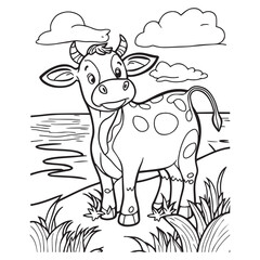 Cute Cow for coloring book or coloring page for kids vector clipart