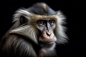 Obraz premium Monkey portrait on dark background. AI Generative