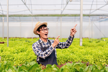 Agribusiness farmer and hydroponic farming concept, Man smiling