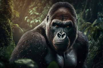 Obraz premium Close portrait adult gorilla, Generative AI
