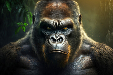 Obraz premium Close portrait adult gorilla, Generative AI